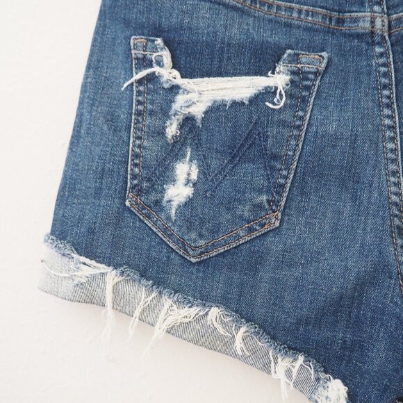 MOTHER HW Rascal Slit Flip Chew Denim Shorts sz 25 - Picture 9 of 10